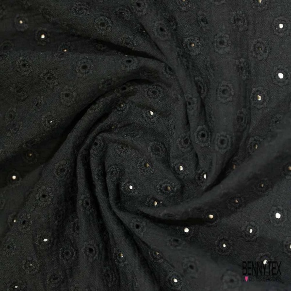 Double gaze de coton broderie anglaise noir