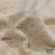 Double gaze de coton broderie anglaise beige pastel