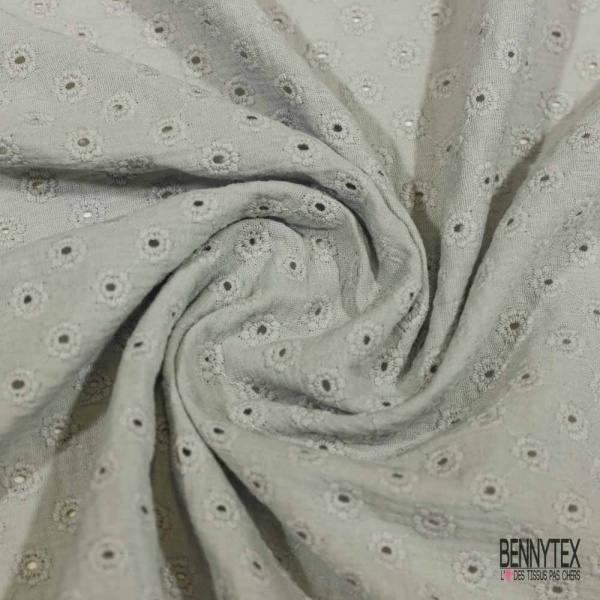 Double gaze de coton broderie anglaise gris perle