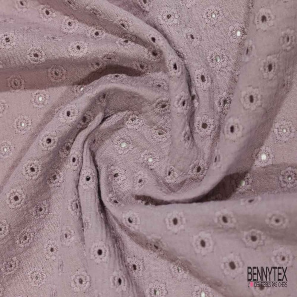 Double gaze de coton broderie anglaise brouillard de mer