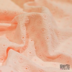 Double gaze de coton broderie anglaise rose pastel