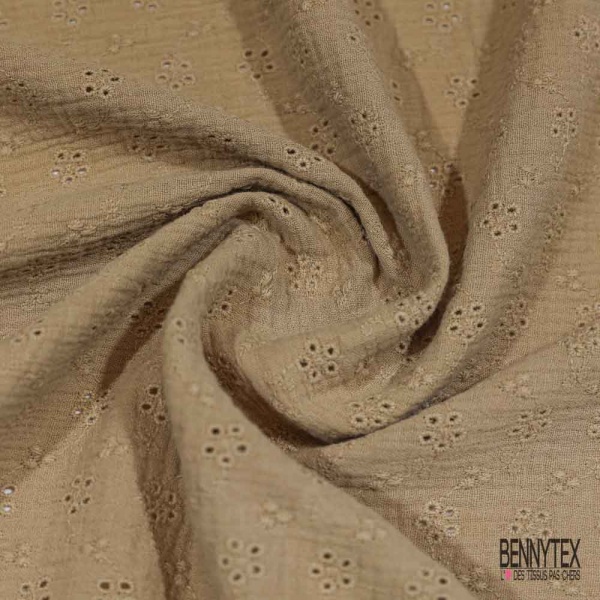 Double gaze de coton broderie anglaise sable de la prairie