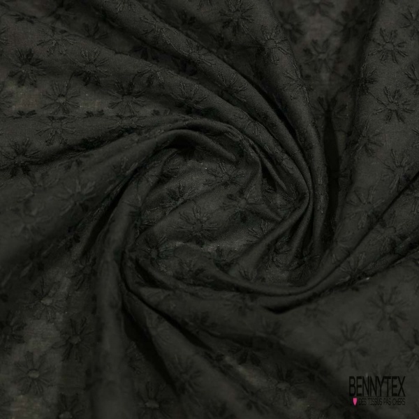Voile de coton broderie anglaise imprimé floral non trouée noir