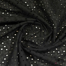 Voile de coton broderie anglaise imprimé abstrait noir