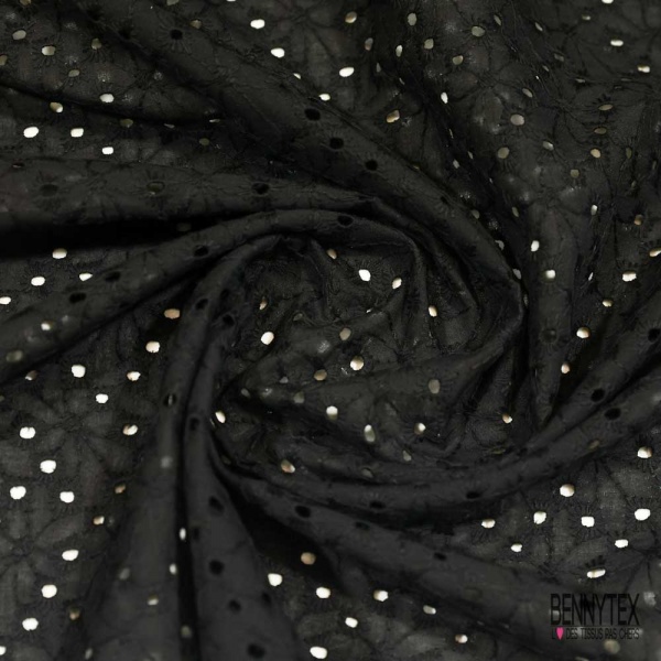 Voile de coton broderie anglaise imprimé abstrait noir