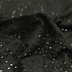 Voile de coton broderie anglaise imprimé abstrait noir