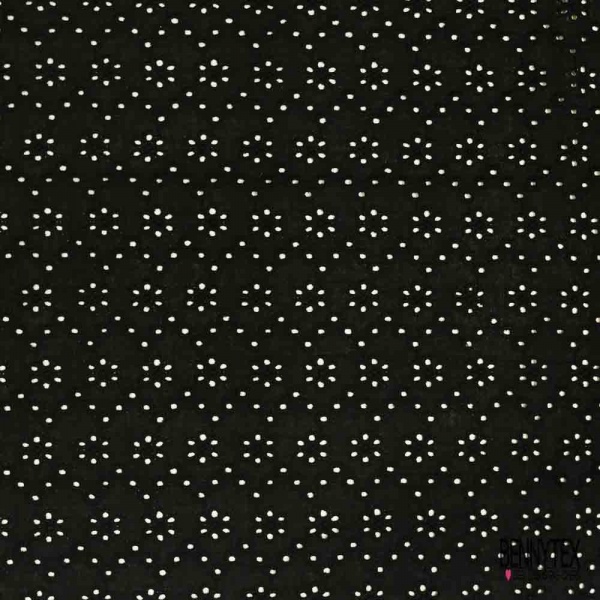 Voile de coton broderie anglaise imprimé fleur et sinusoïde noir