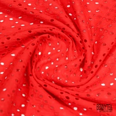 Voile de coton broderie anglaise imprimé fleur rouge