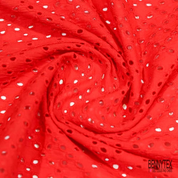 Voile de coton broderie anglaise imprimé fleur rouge