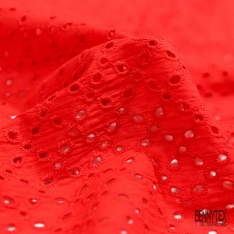 Voile de coton broderie anglaise imprimé fleur rouge