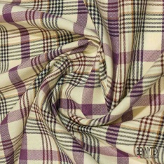 Coton viscose gratté chemise bûcheron tissé teint tartan bleu rouge blanc cassé