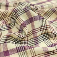 Coton viscose gratté chemise bûcheron tissé teint tartan bleu rouge blanc cassé