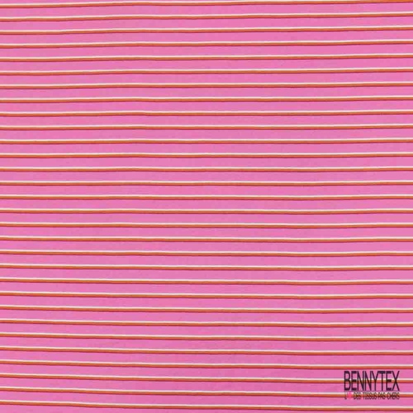 Viscose polyamide imprimé rayure horizontale rose trémière orange brûlé blanc discret