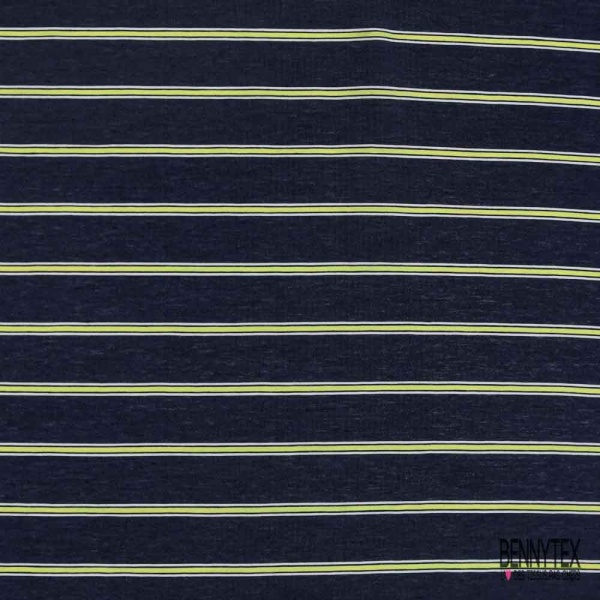 Viscose polyamide imprimé rayure horizontale marine profond jaune blanc discret