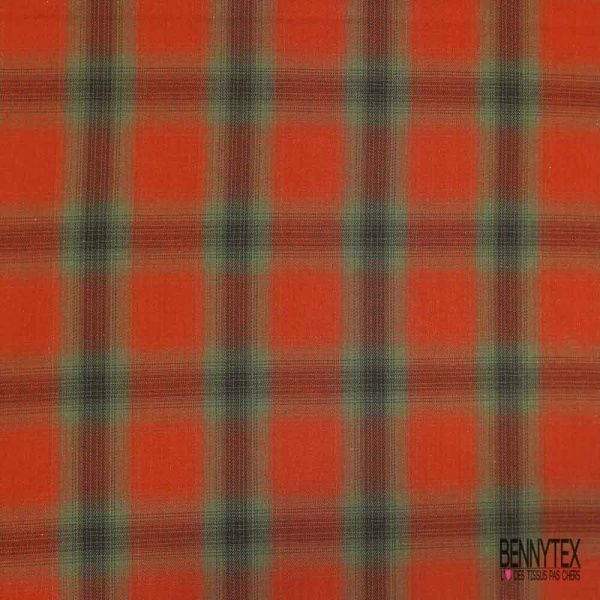 Coton viscose tissé teint tartan mandarin kaki choco