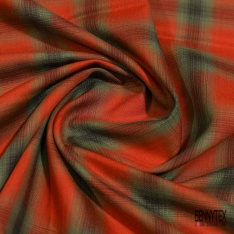 Coton viscose tissé teint tartan noir ocre blanc cassé choco