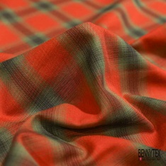 Coton viscose tissé teint tartan noir ocre blanc cassé choco