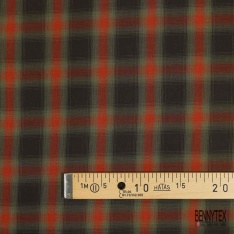 Coton viscose tissé teint tartan mandarin kaki choco