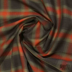 Coton viscose tissé teint tartan mandarin kaki choco