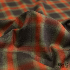 Coton viscose tissé teint tartan mandarin kaki choco