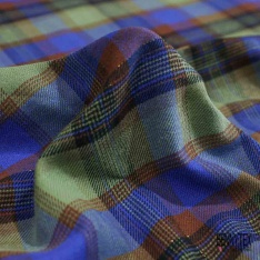 Coton viscose gratté chemise bûcheron tissé teint tartan bleu rouge blanc cassé
