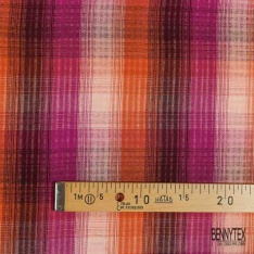 Coton gratté tissé teint motif écossais rouge cerie bleu nuit blanc optique