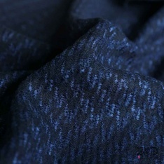 Sergé de laine souple motif pied de coq noir marine