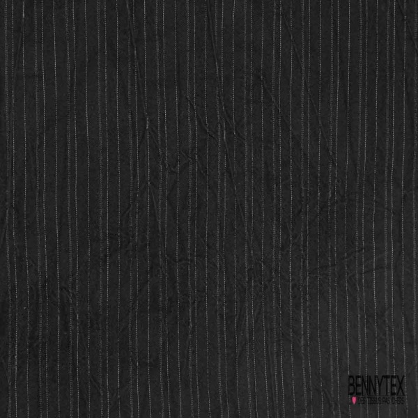 Gabardine de laine élasthanne froissée fine rayure blanc discret envers brun recto noir