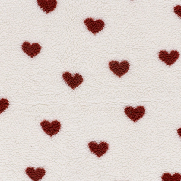 Sherpa Fleece tissu jacquard coeur rouge fond blanc cassé