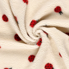 Sherpa Fleece tissu jacquard coccinelle fond blanc cassé