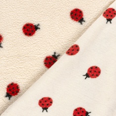 Sherpa Fleece tissu jacquard coccinelle fond blanc cassé