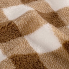 Sherpa Fleece tissu jacquard grand vichy caramel fond blanc cassé