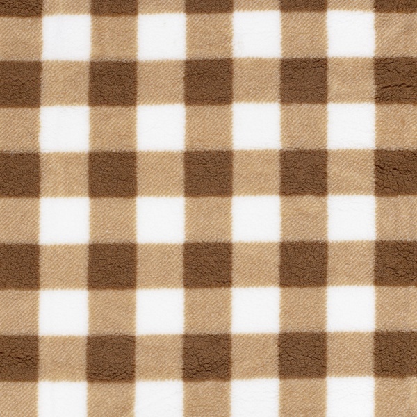 Sherpa Fleece tissu jacquard grand vichy caramel fond blanc cassé