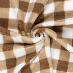 Sherpa Fleece tissu jacquard grand vichy caramel fond blanc cassé