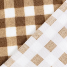 Sherpa Fleece tissu jacquard grand vichy caramel fond blanc cassé
