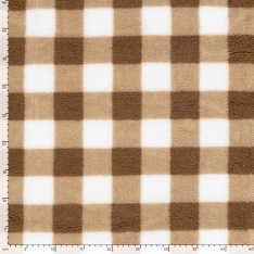 Sherpa Fleece tissu jacquard grand vichy caramel fond blanc cassé