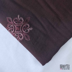 Coupon 3m viscose voile bison brodé floral camaïeu de rose