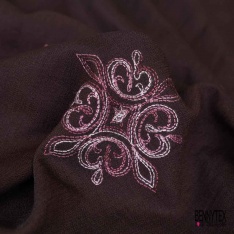 Coupon 3m viscose voile bison brodé floral camaïeu de rose