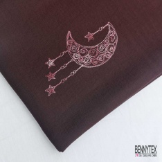 Coupon 3m viscose voile bison brodé lune étoile camaïeu de rose