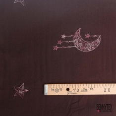 Coupon 3m viscose voile bison brodé lune étoile camaïeu de rose