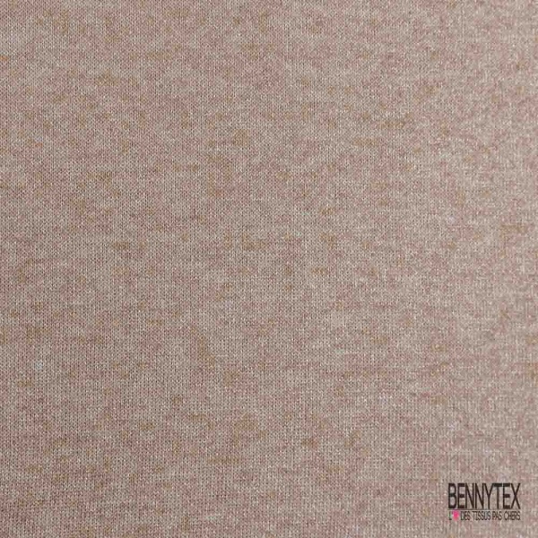 Coupon 3m Maille jersey tricot douceur cachemire uni chiné beige lurex argent