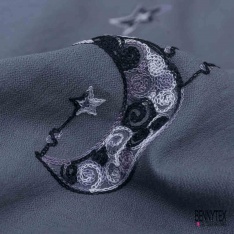 Coupon 3m viscose voile anthracite brodé lune étoile camaïeu de gris