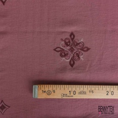 Coupon 3m viscose voile vieux rose brodé floral camaïeu de rose