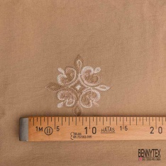 Coupon 3m viscose voile beige brodé floral camaïeu de beige