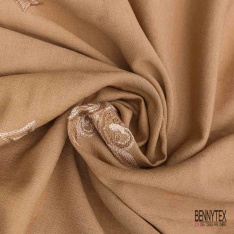 Coupon 3m viscose voile beige brodé floral camaïeu de beige