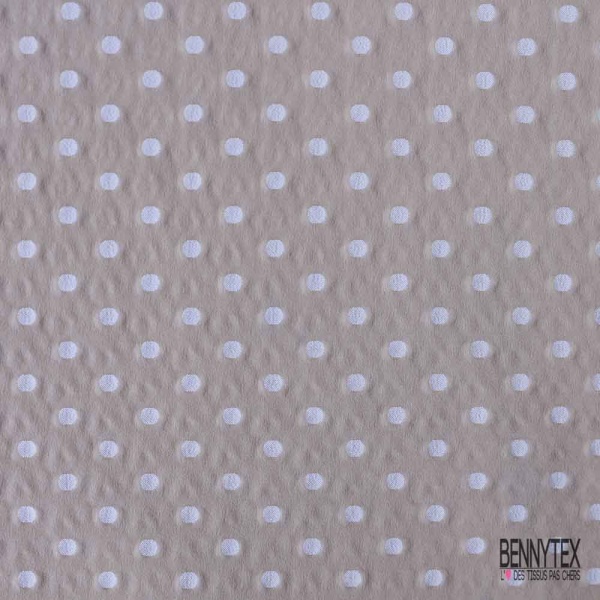 Polyamide élasthanne lingerie motif pois blanc fond beige pastel