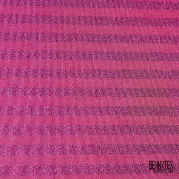 Jacquard imprimé grosse rayure horizontale fushia paillette rose