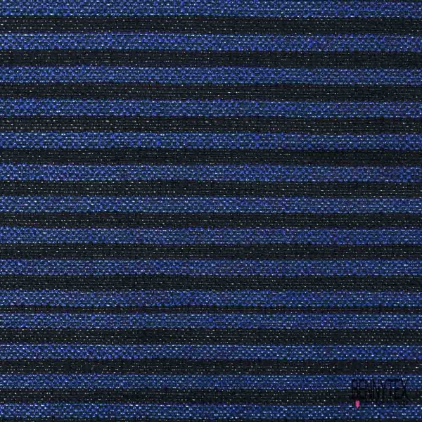 Jacquard imprimé rayure horizontale noir bleu roi lurex noir bleu