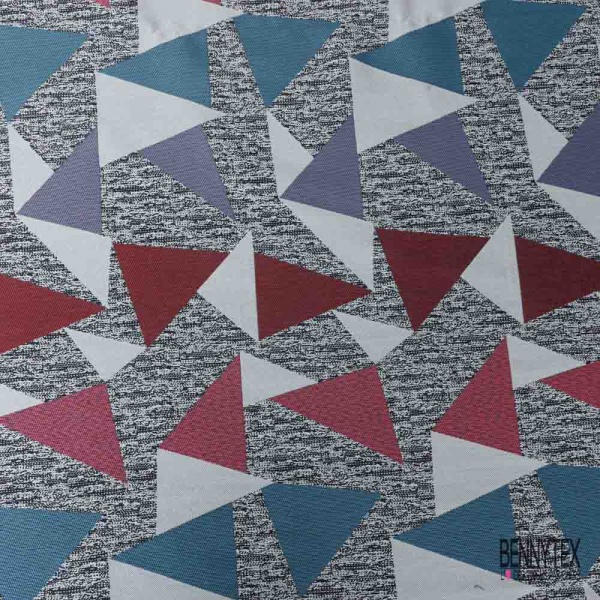 Jacquard imprimé triangle fantaisie lie de vin ténèbre noir blanc discret chiné