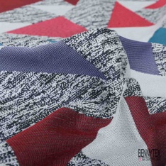 Jacquard laine imprimé losange fantaisie rose noir blanc kaki